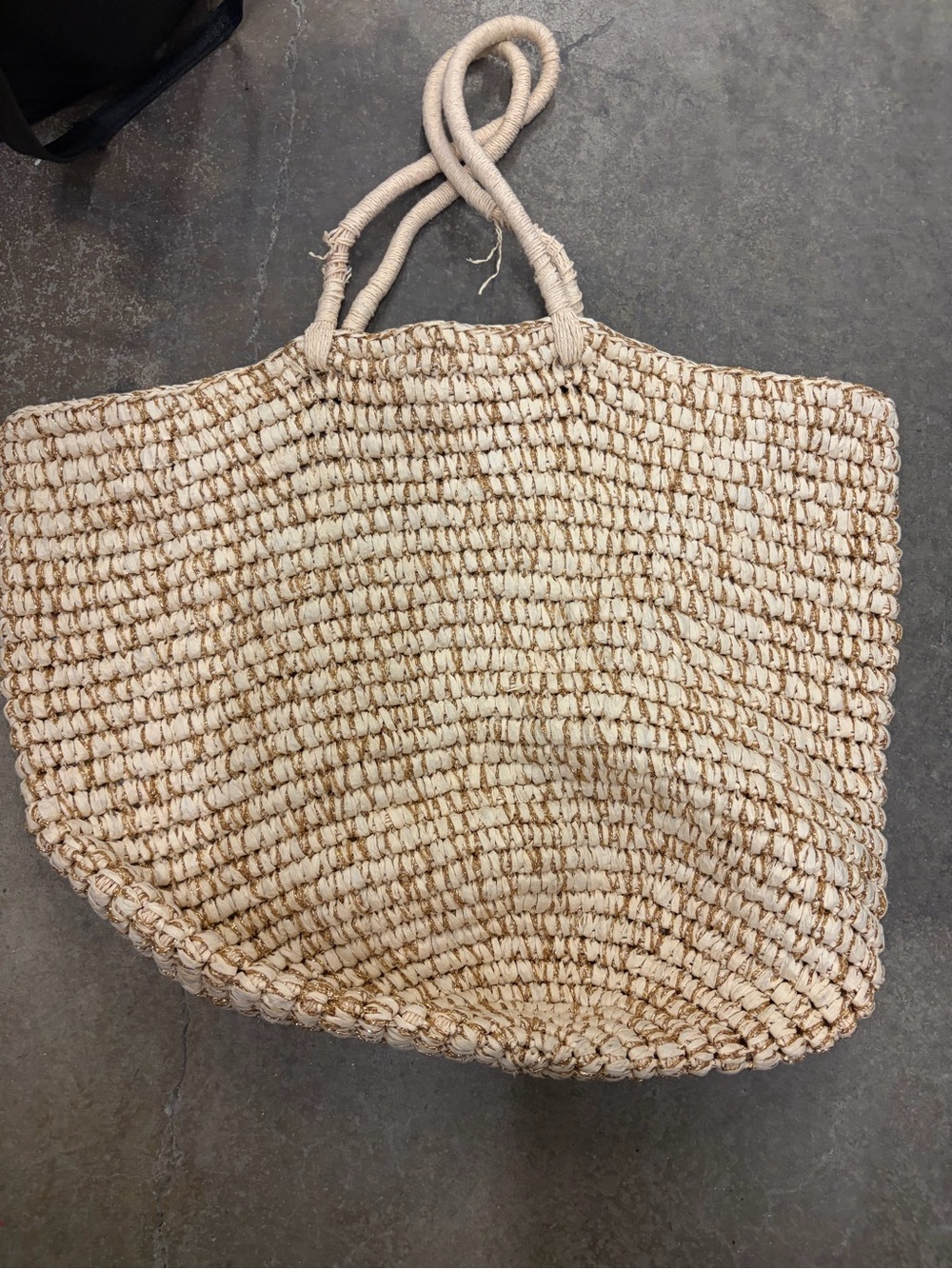 Gold shimmer neutral Woven Straw Tote Bag in Natural Cream boho gypsi